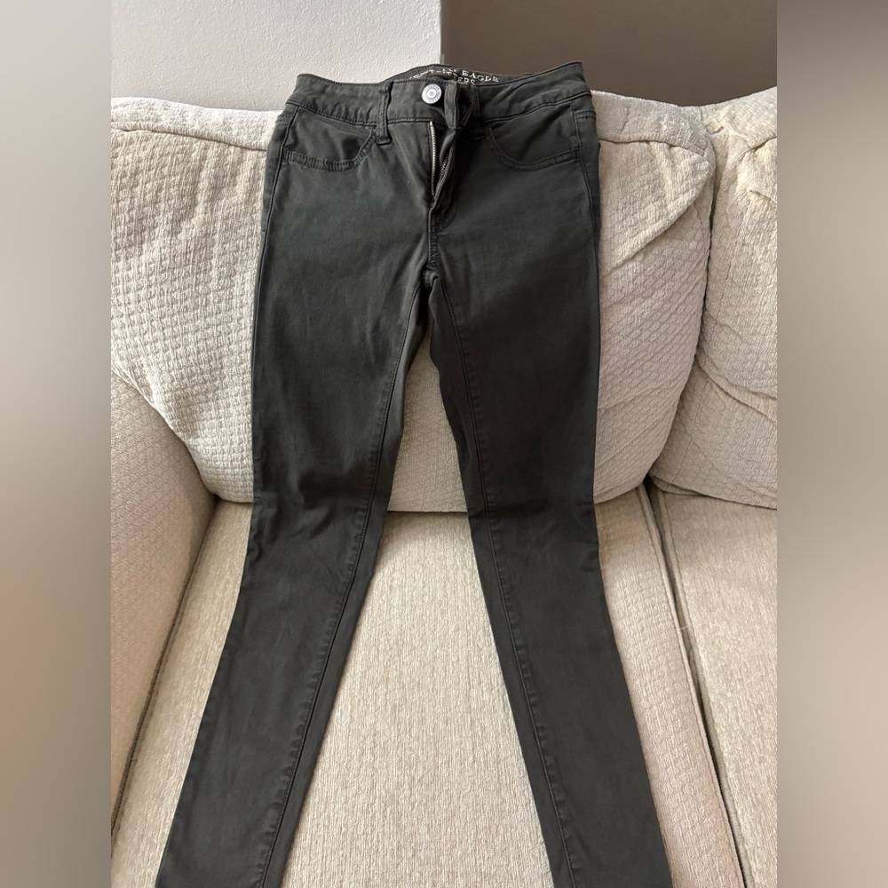 Olive Green AEO Sateen Skinny Jeans